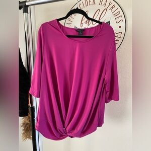 Investments II Fuschia Knotted Detail Blouse. Plus Size (2X).